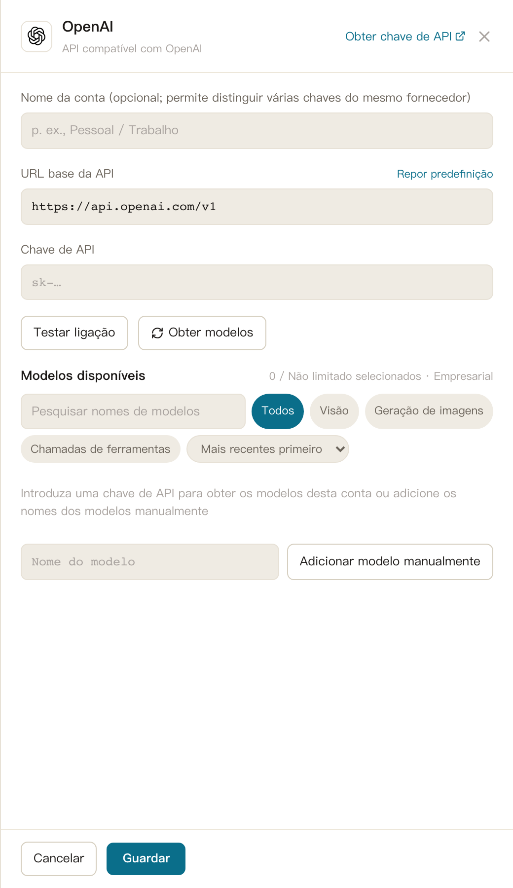 AI Configuração · 🤖 AI fornecedores e configuração de módulos