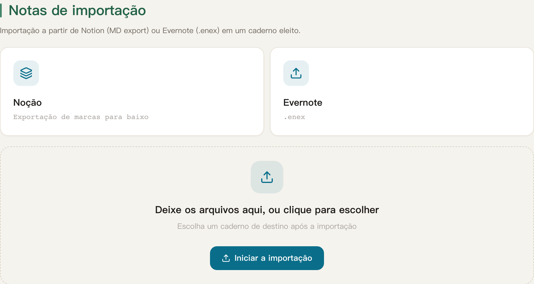 Notas · Trazendo as tuas notas antigas