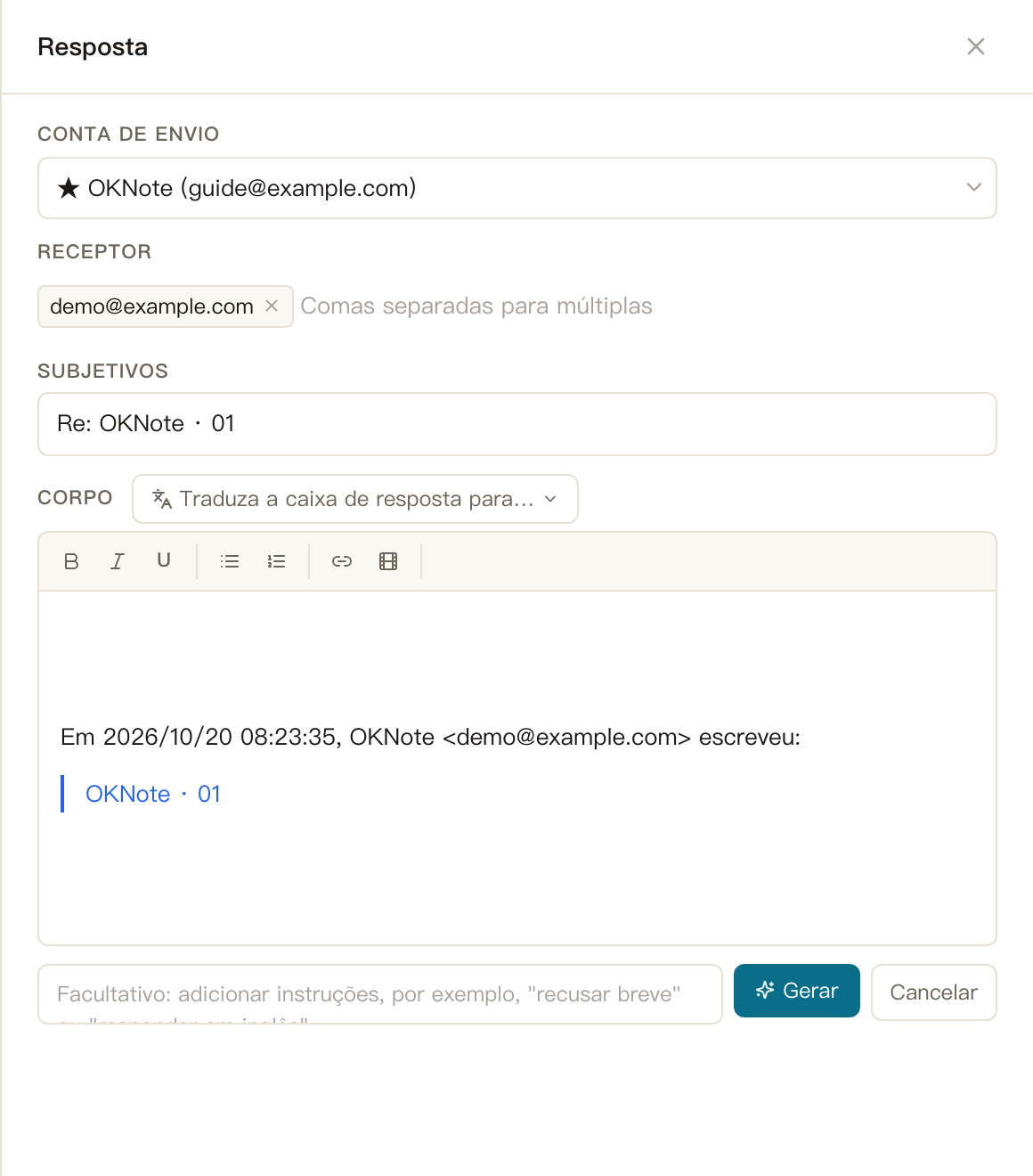 Email · AI Resposta de projeto: uma resposta em um clique