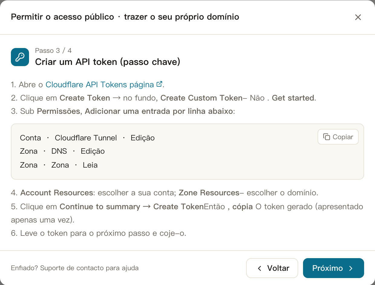Acesso externo · Passo 3Criar um: API Token (🔑 O passo crítico)