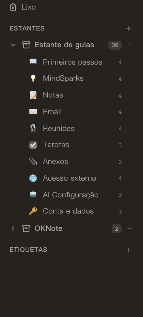 Notas · 📝 Organização, etiquetado e localização de notas