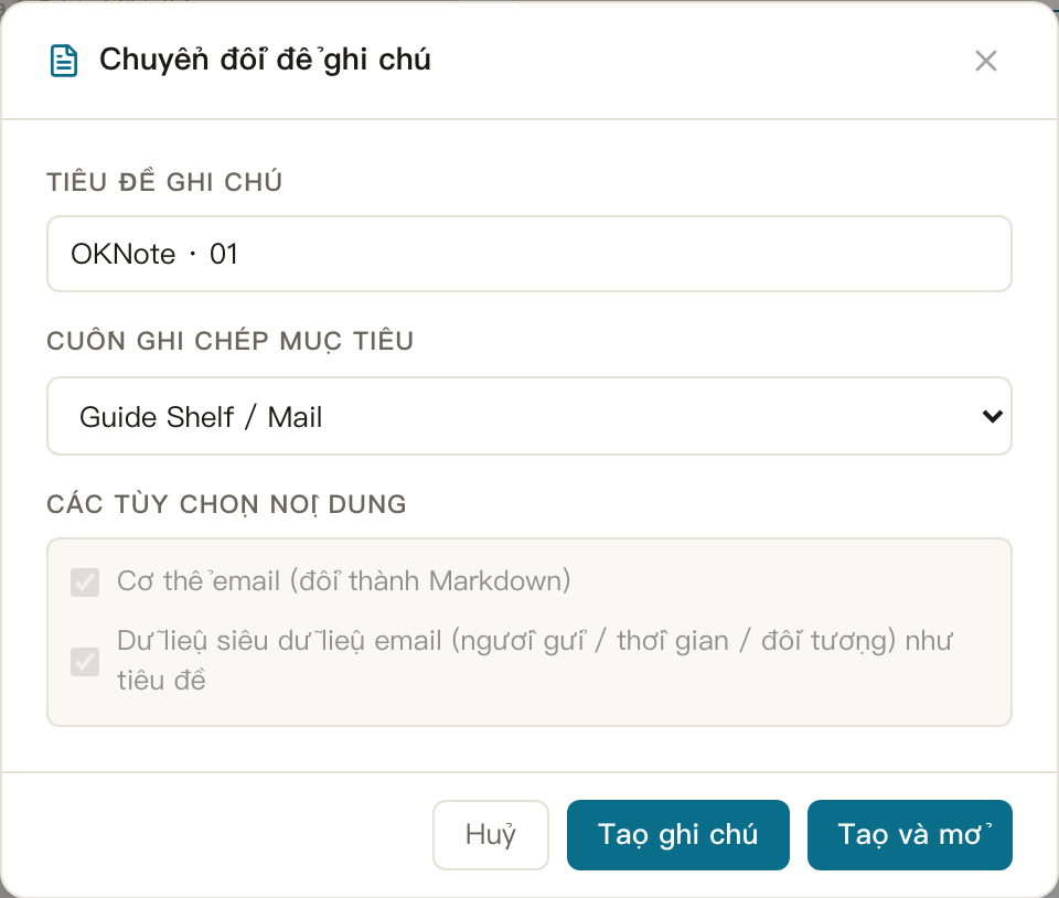 Thư · Convert to note: file mail quan trọng vào cơ sở kiến thức của bạn