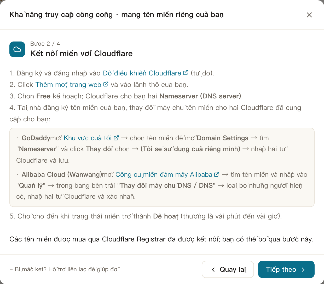 Truy cập bên ngoài · Step 2: Thêm tên miền của bạn vào Cloudflare