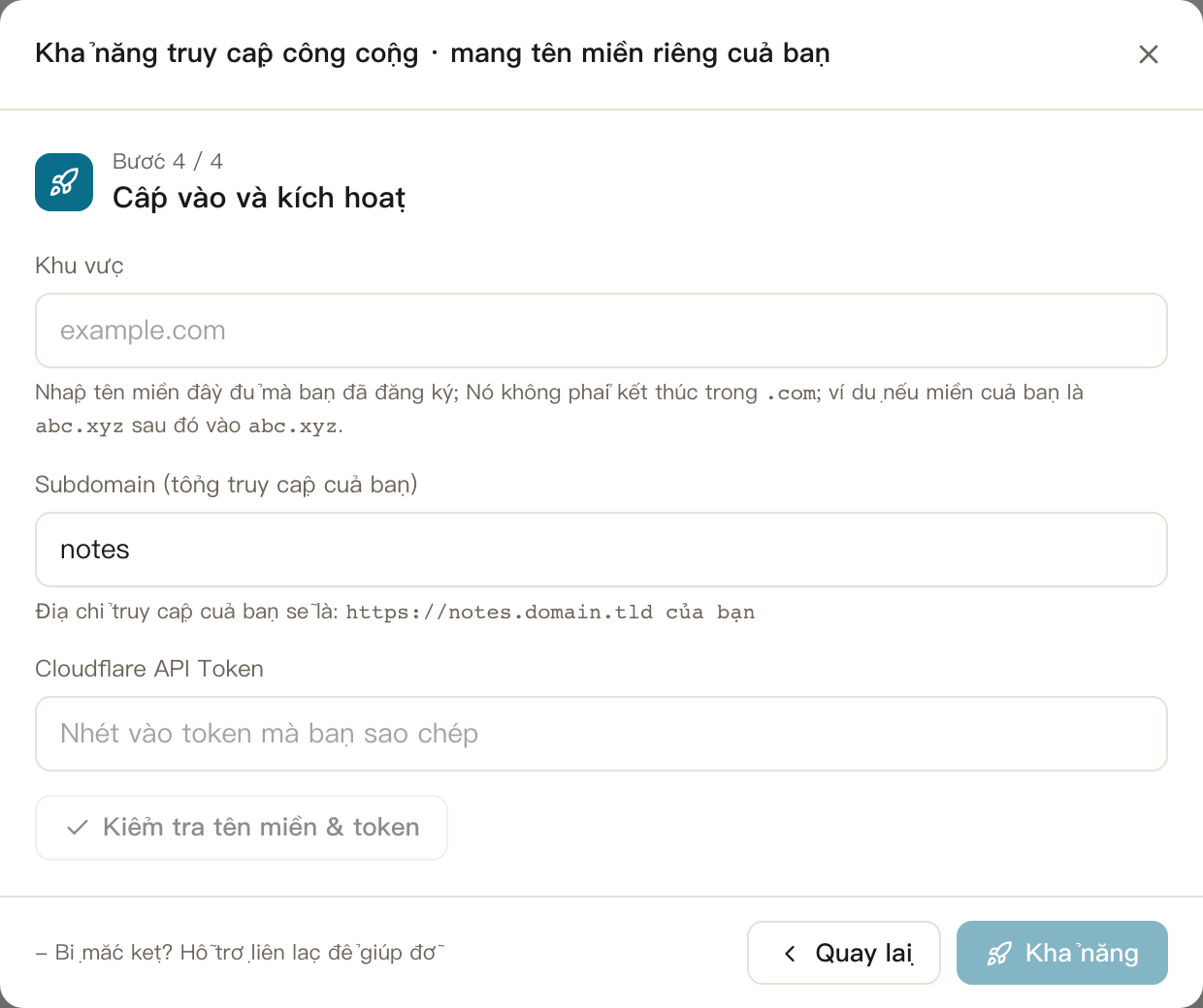 Truy cập bên ngoài · Step 4: Cấp vào và kích hoạt