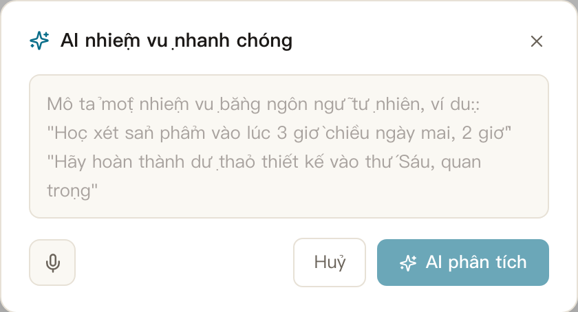 Tác vụ · AI nhiệm vụ nhanh chóng 🎯