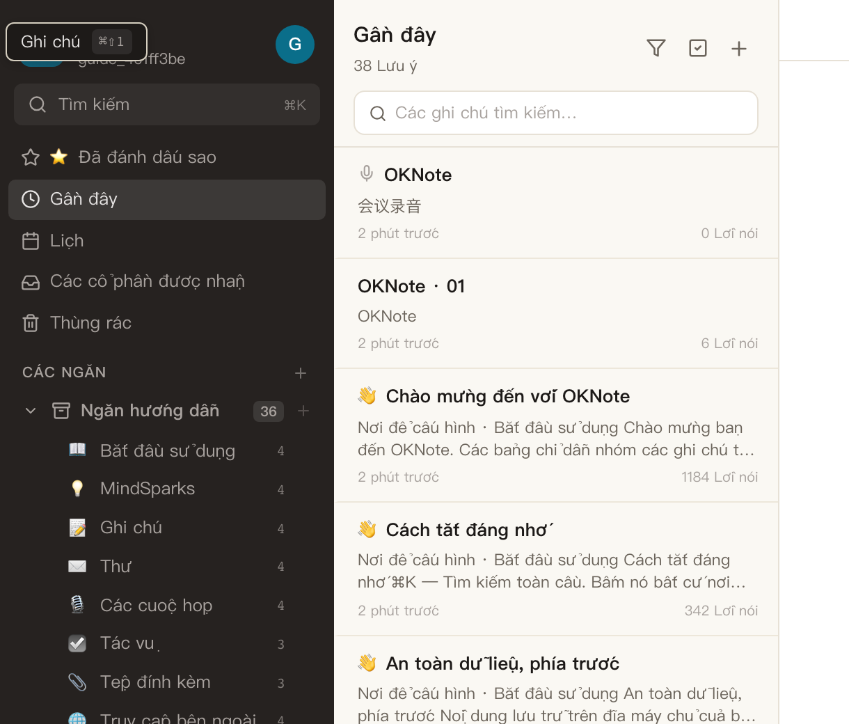 Bắt đầu sử dụng · 👋 Chào mừng đến với OKNote